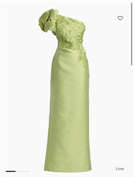 Badgley Mischka Dresses & Skirts - Badgley Mischka Lime One Shoulder Gown with Floral Appliqué